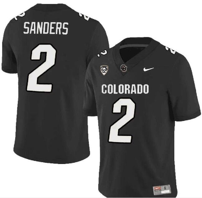 Men's Colorado Buffaloes #2 Shedeur Sanders Black With PAC-12 Patch Football Stitched Jersey
